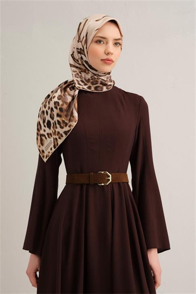 Armine Leopar Desenli Saf İpek Twill Eşarp 9355D 04