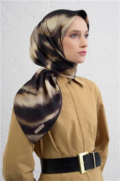 Armine Leopar Desenli Saf İpek Twill Eşarp 9432D 02