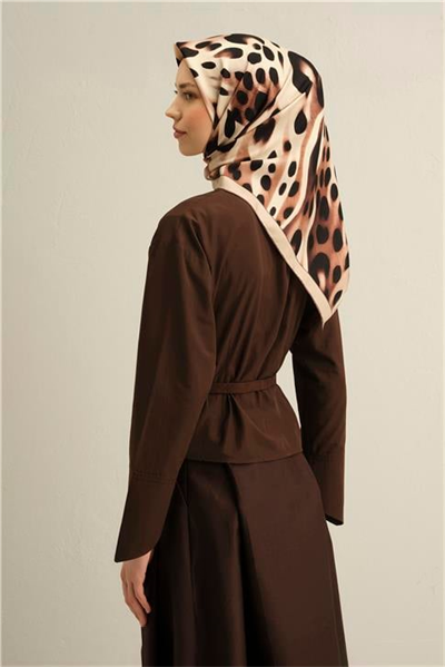 Armine Leopar Desenli Saf İpek Twill Eşarp 9320D 31