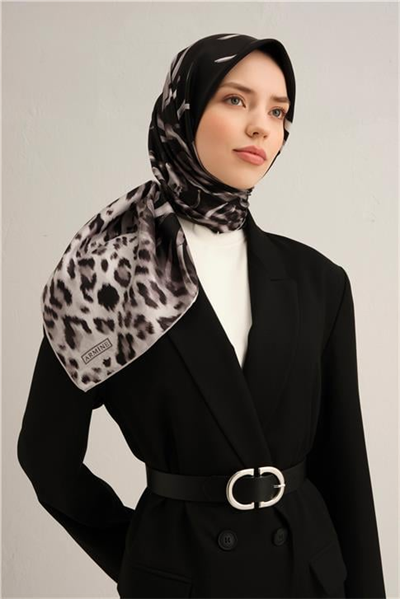 Armine Leopar Desenli Saf İpek Twill Eşarp 9355D 03