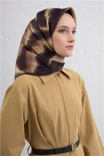 Armine Leopar Desenli Saf İpek Twill Eşarp 9432D 35