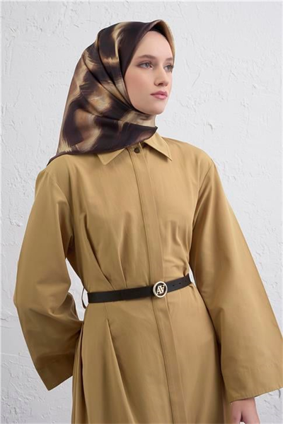 Armine Leopar Desenli Saf İpek Twill Eşarp 9432D 35