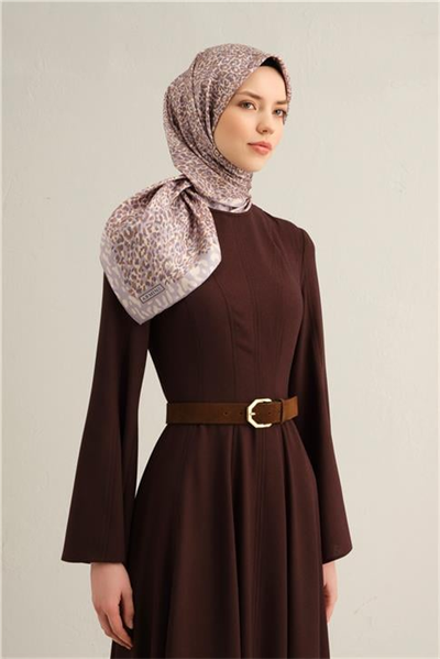 Armine Leopar Desenli Saf İpek Twill Eşarp 9352D 06