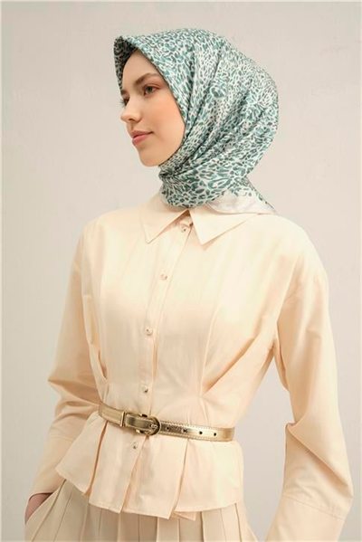 Armine Leopar Desenli Saf İpek Twill Eşarp 9352D 09