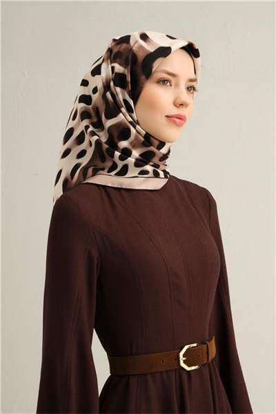 Armine Leopar Desenli Saf İpek Twill Eşarp 9320D 04