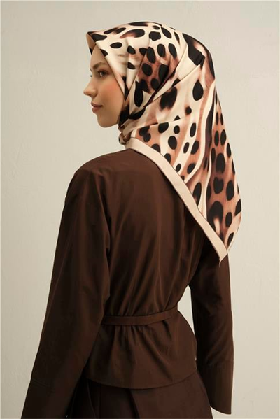 Armine Leopar Desenli Saf İpek Twill Eşarp 9320D 31
