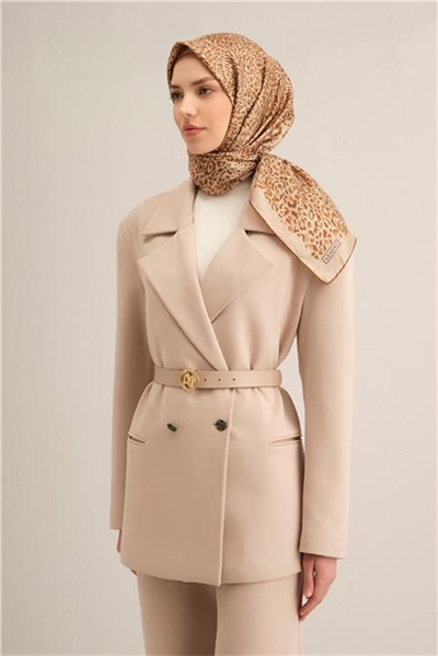 Armine Leopar Desenli Saf İpek Twill Eşarp 9352D 52