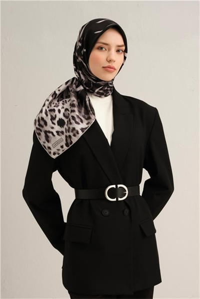 Armine Leopar Desenli Saf İpek Twill Eşarp 9355D 03