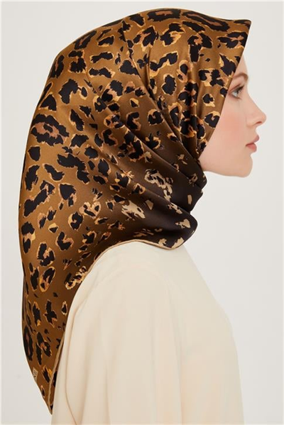 Armine Leopar Desenli Sura Saf İpek Eşarp 9249D 02 37