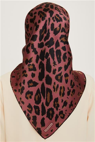 Armine Leopar Desenli Sura Saf İpek Eşarp 9249D 02 53