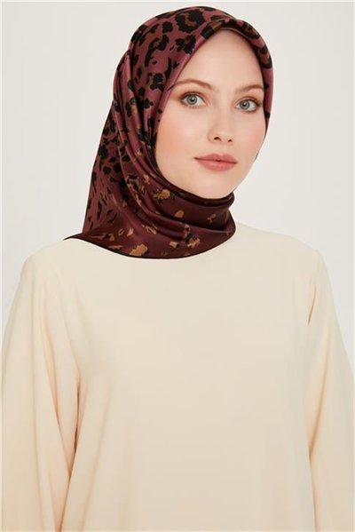 Armine Leopar Desenli Sura Saf İpek Eşarp 9249D 02 53