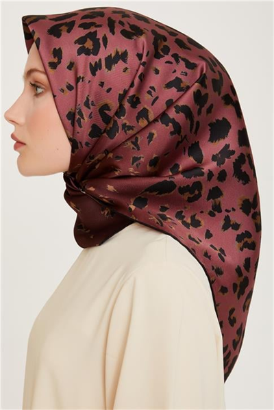 Armine Leopar Desenli Sura Saf İpek Eşarp 9249D 02 53