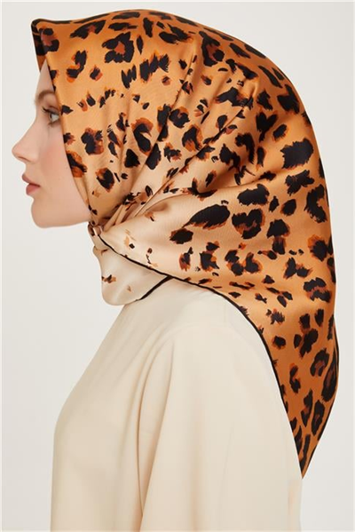 Armine Leopar Desenli Twill Saf İpek Eşarp 9249D 01