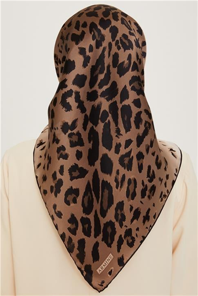 Armine Leopar Desenli Twill Saf İpek Eşarp 9249D 03