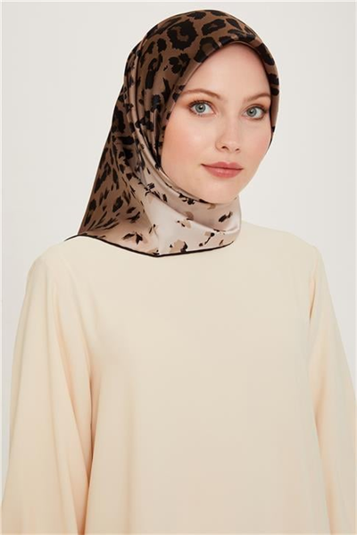 Armine Leopar Desenli Twill Saf İpek Eşarp 9249D 03