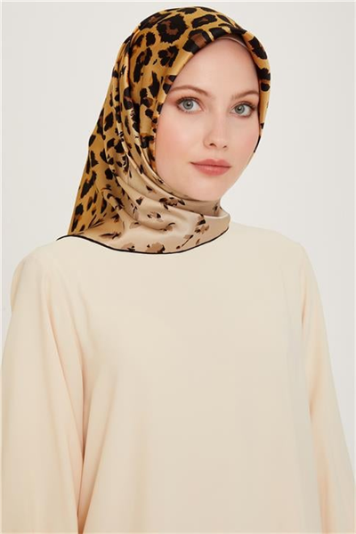 Armine Leopar Desenli Twill Saf İpek Eşarp 9249D 32
