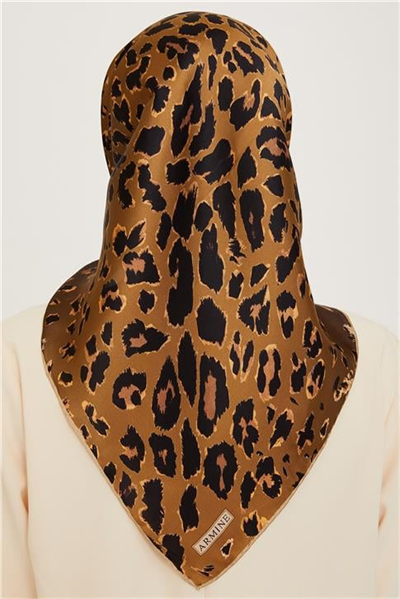 Armine Leopar Desenli Twill Saf İpek Eşarp 9249D 37