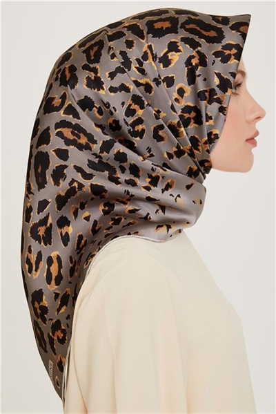 Armine Leopar Desenli Twill Saf İpek Eşarp 9249D 31