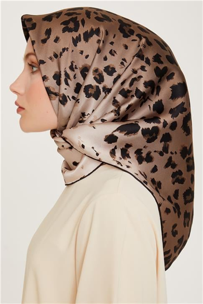 Armine Leopar Desenli Twill Saf İpek Eşarp 9249D 03