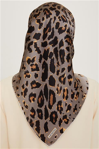 Armine Leopar Desenli Twill Saf İpek Eşarp 9249D 31