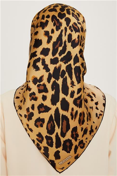 Armine Leopar Desenli Twill Saf İpek Eşarp 9249D 32