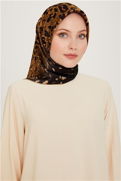 Armine Leopar Desenli Twill Saf İpek Eşarp 9249D 37