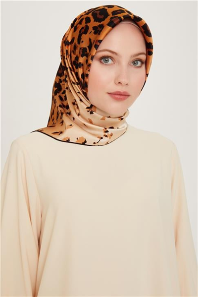 Armine Leopar Desenli Twill Saf İpek Eşarp 9249D 01
