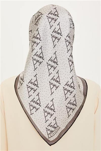 Armine Monogram Desenli Sura Saf İpek Eşarp 9228D 55
