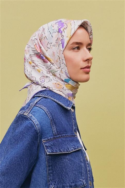 Armine Obje Desenli Saf İpek Sura Eşarp 9349D 03