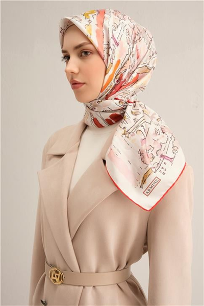 Armine Obje Desenli Saf İpek Sura Eşarp 9349D 32