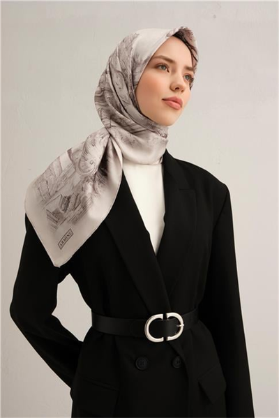 Armine Obje Desenli Saf İpek Sura Eşarp 9326D 84