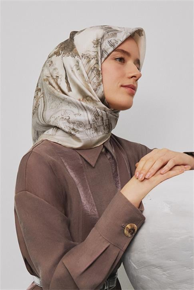 Armine Obje Desenli Saf İpek Sura Eşarp 9326D 31