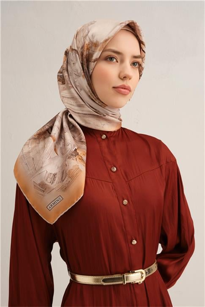 Armine Obje Desenli Saf İpek Sura Eşarp 9326D 83