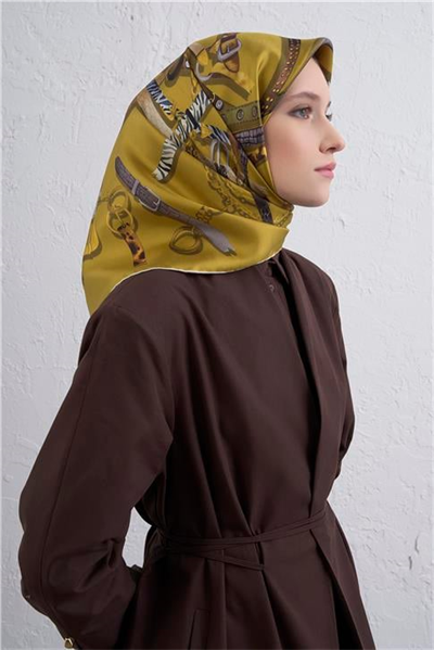 Armine Obje Desenli Saf İpek Twill Eşarp 9422D 52