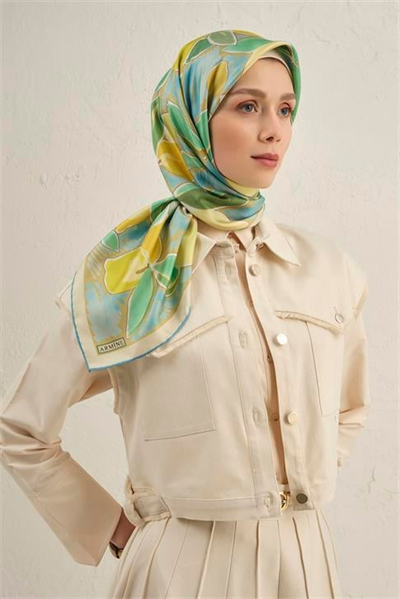 Armine Obje Desenli Saf İpek Twill Eşarp 9314D 04