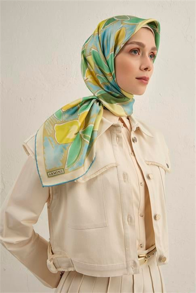 Armine Obje Desenli Saf İpek Twill Eşarp 9314D 04