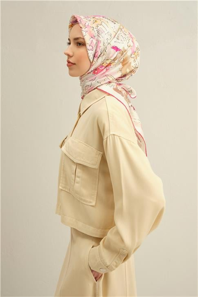 Armine Obje Desenli Saf İpek Twill Eşarp 9349D 34