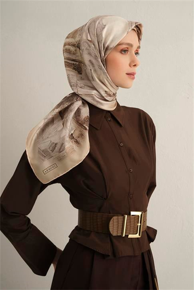 Armine Obje Desenli Saf İpek Twill Eşarp 9326D 31