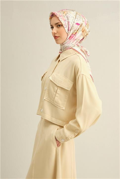 Armine Obje Desenli Saf İpek Twill Eşarp 9349D 34