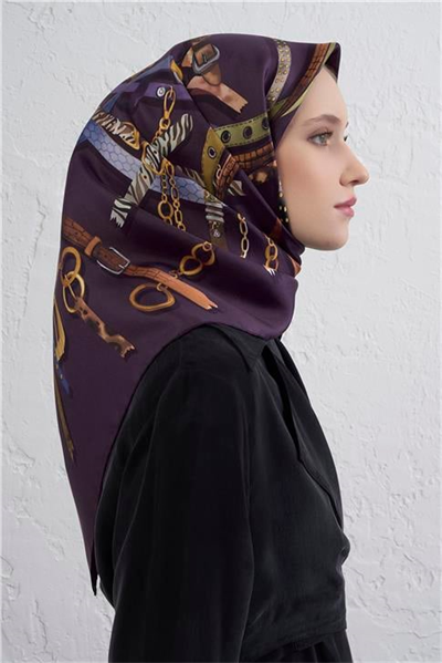 Armine Obje Desenli Saf İpek Twill Eşarp 9422D 09