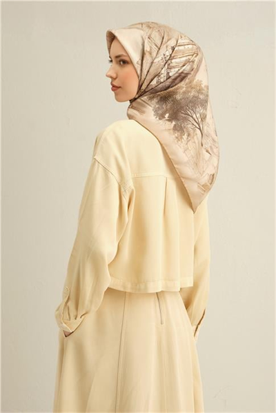Armine Obje Desenli Saf İpek Twill Eşarp 9326D 56