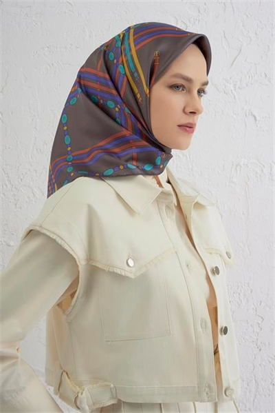 Armine Obje Desenli Saf İpek Twill Eşarp 9407D 54