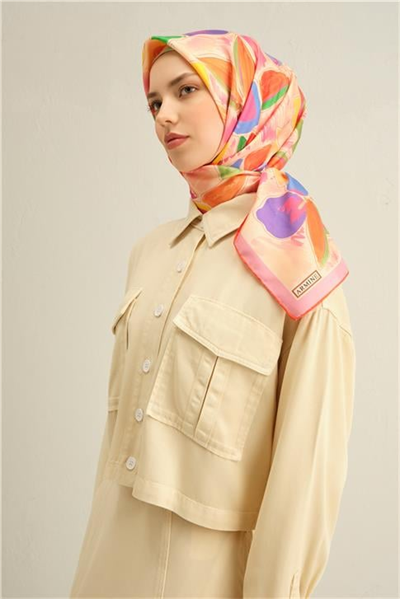 Armine Obje Desenli Saf İpek Twill Eşarp 9314D 01