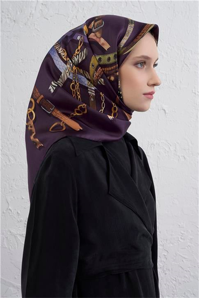 Armine Obje Desenli Saf İpek Twill Eşarp 9422D 09