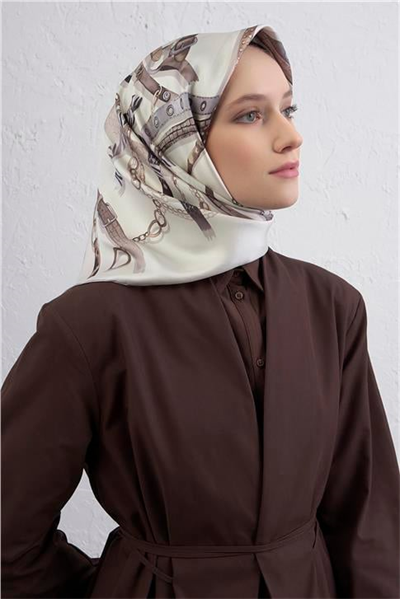 Armine Obje Desenli Saf İpek Twill Eşarp 9422D 86