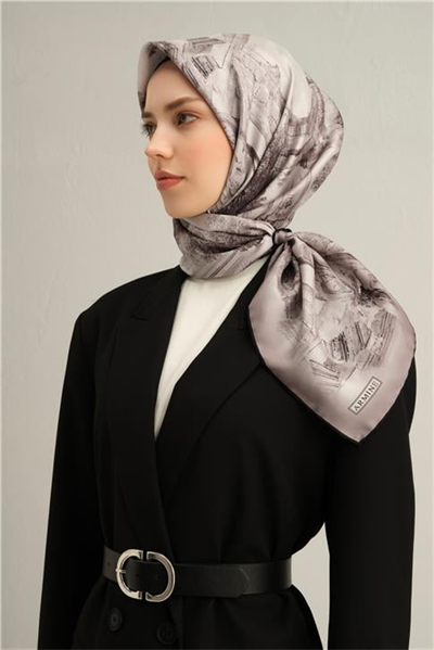 Armine Obje Desenli Saf İpek Twill Eşarp 9326D 81