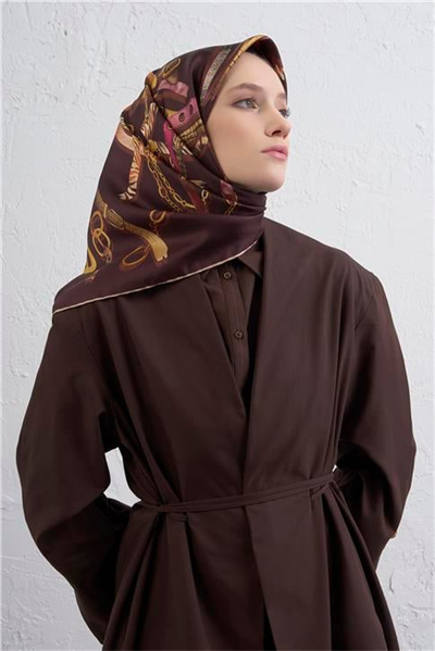 Armine Obje Desenli Saf İpek Twill Eşarp 9422D 02