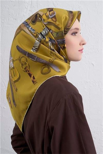 Armine Obje Desenli Saf İpek Twill Eşarp 9422D 52