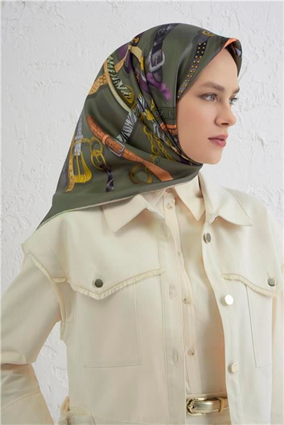 Armine Obje Desenli Saf İpek Twill Eşarp 9422D 84