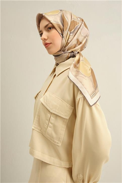 Armine Obje Desenli Saf İpek Twill Eşarp 9314D 06